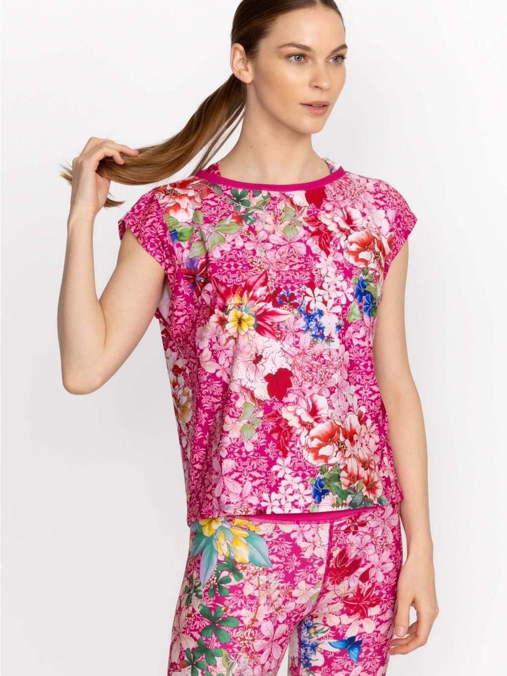 Johnny Was Pink Floral Active Top